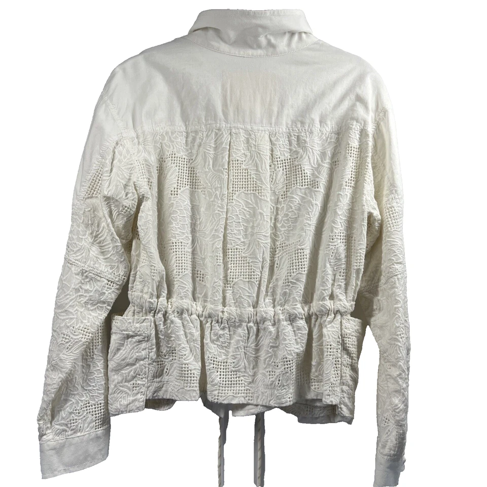 Anthropologie Womens Jacket S Ivory Lace Slouchy Pockets Toggle Waist Button Up - Image 2 of 4