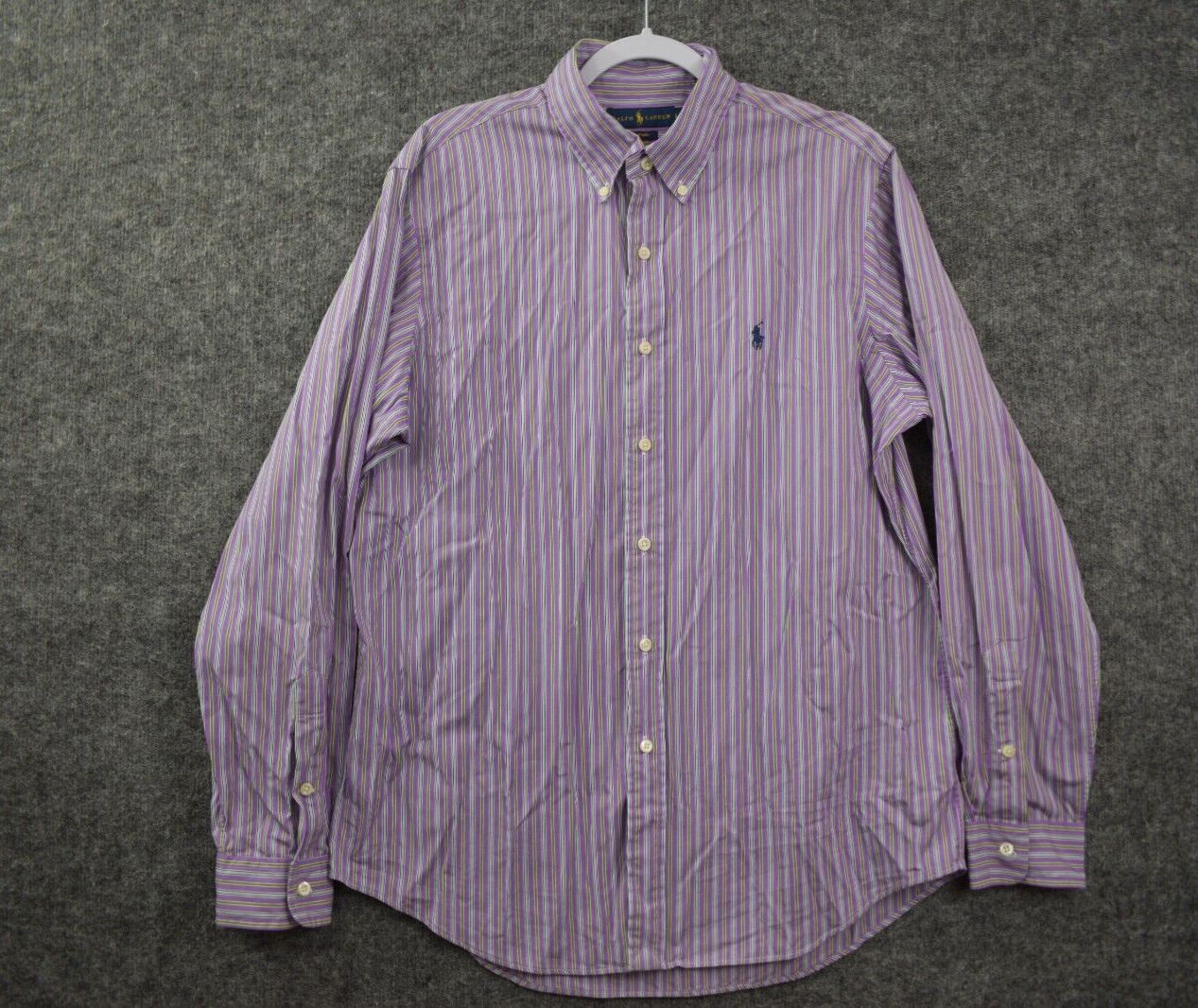 Ralph Lauren camicia popeline anni 120 abbottonata grande viola a righe blu pony uomo