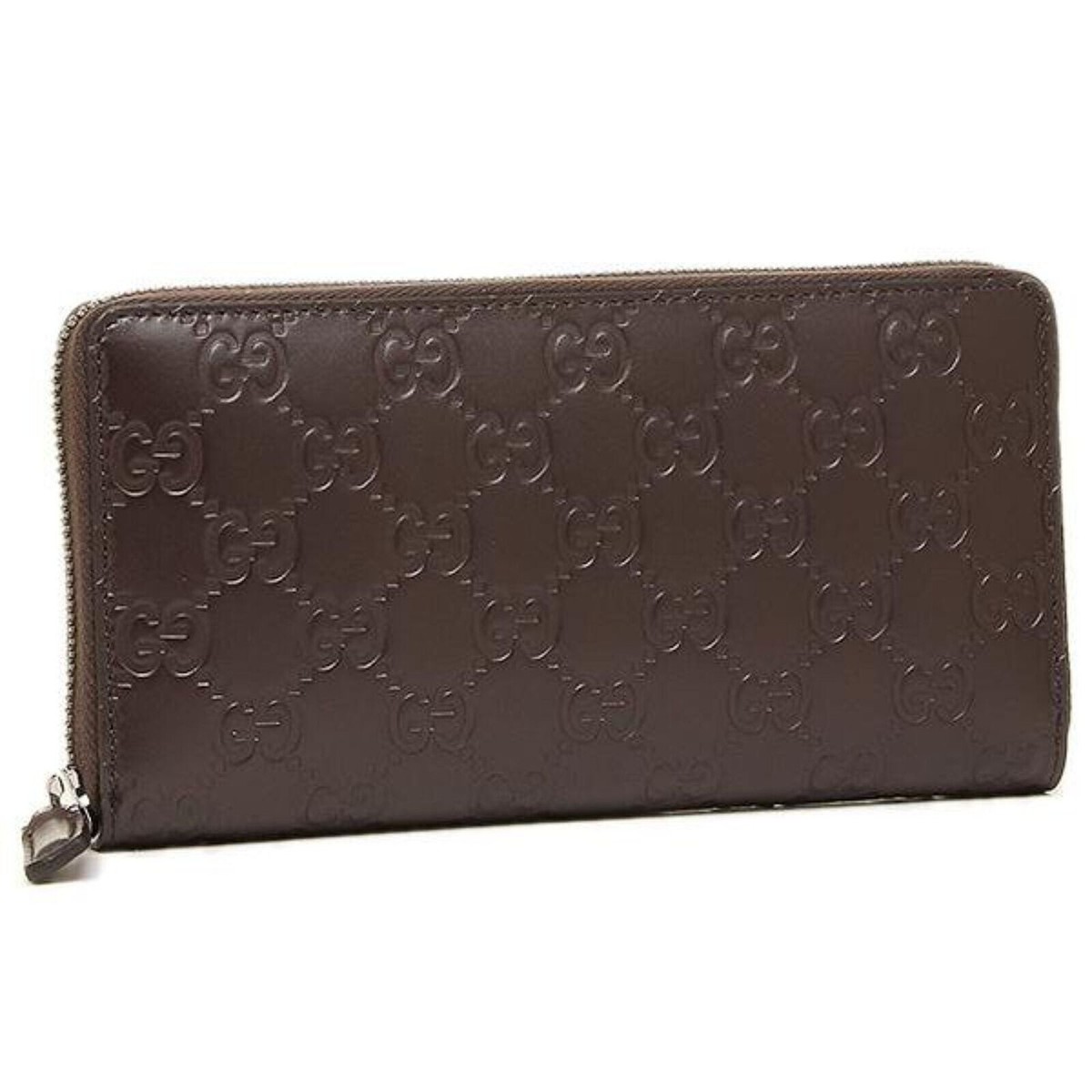 Gucci Italy Signature Continental Wallet Brown Chocolate Zip