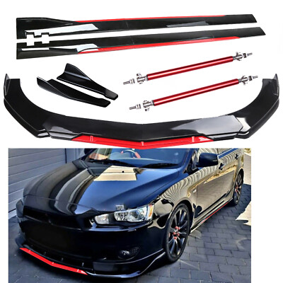 Front Bumper Lip Splitter Spoiler Side Skirt Glossy Black For Mitsubishi Lancer