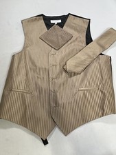 Mens Vesuvio Napoli Brown Suit Vest With Tie Pocket Square Size L Large NWOT
