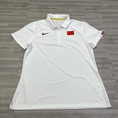 Nike Dri-Fit Olympic Team China Polo Shirt Womens Large White Short Sleeve