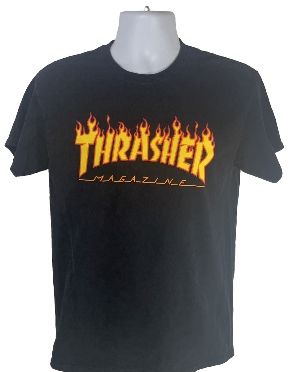 Thrasher Magazine Shirt Men Medium Yellow Flames 90s Vintage Skate