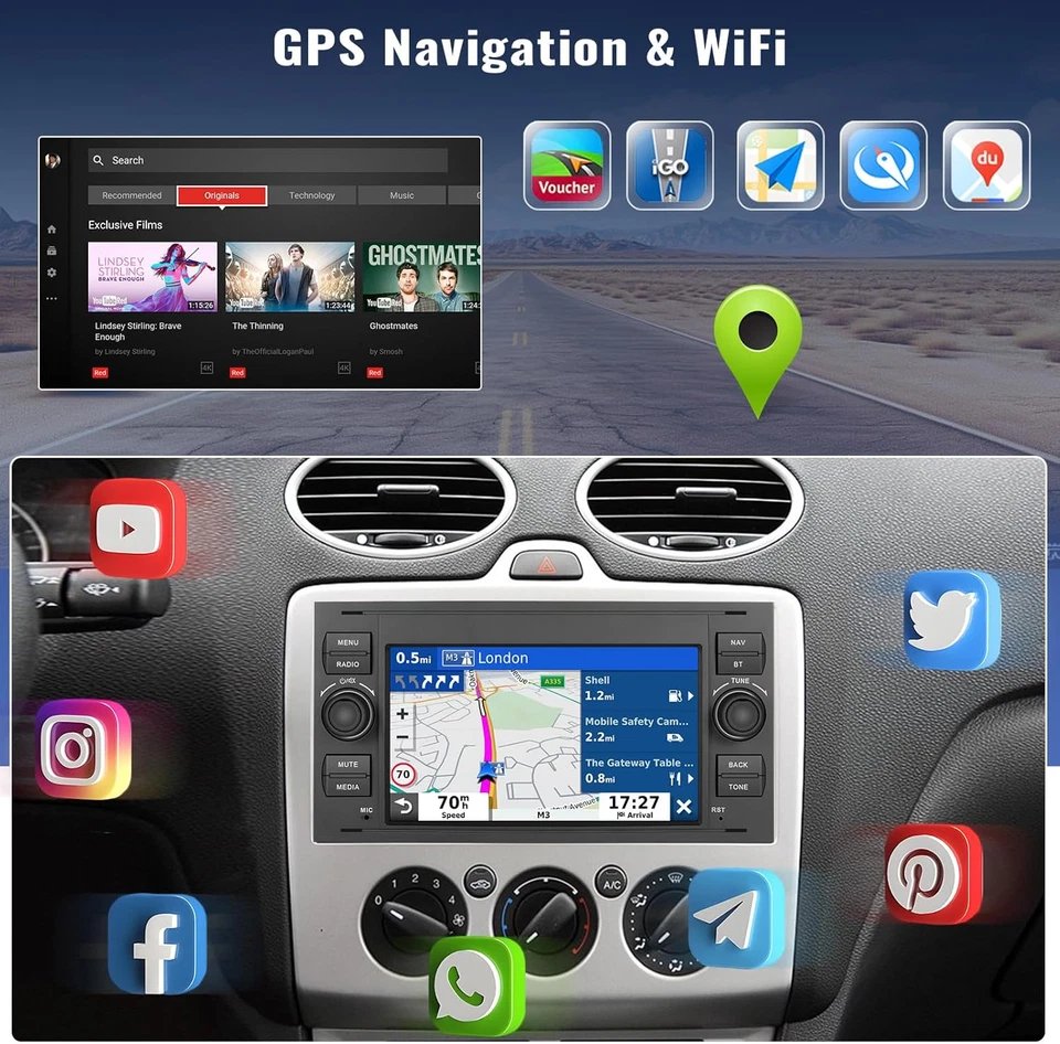 7” Autoradio Für Ford Galaxy Kuga Fiesta Focus Fusion Android 14 GPS Navi CD/DVD - Bild 4 von 4