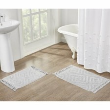 Better Homes Gardens Geometric Fringe Cotton Bath Rug Set, 2 Pieces, Grey