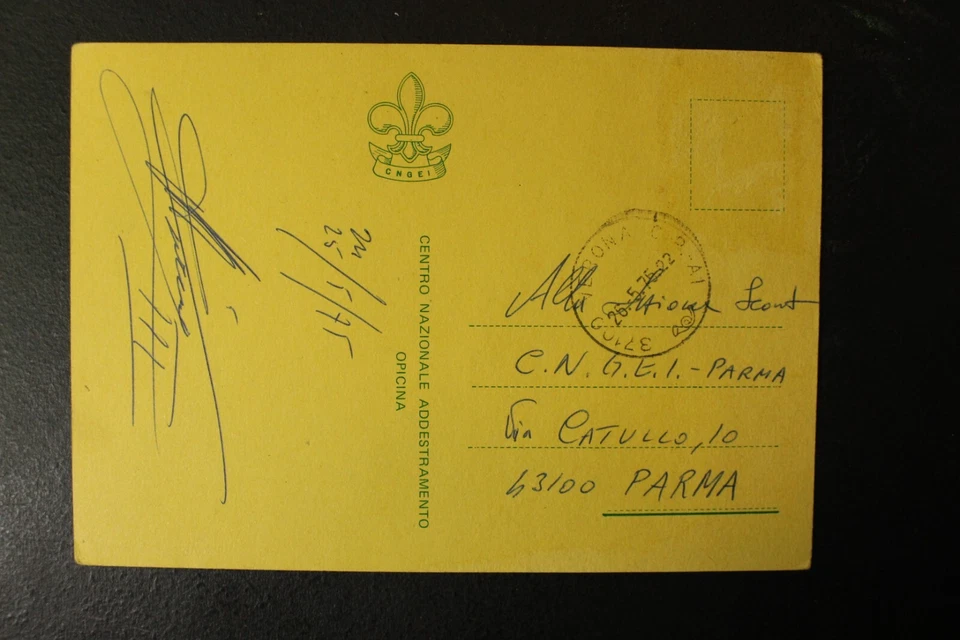 Italy Boy Scouts 1975 Postal Card unique Autographed to Parma - Image 2 of 2