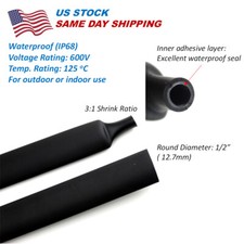 24 FT. BLACK 1/2" 12.7mm 3:1 Heat Shrink Tubing Tube Cable