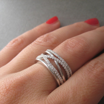 Bague Spirale En Argent 925 Sertie De Zirconium CZ - Tailles 53, 54, 55 - Neuf Avec étiquettes