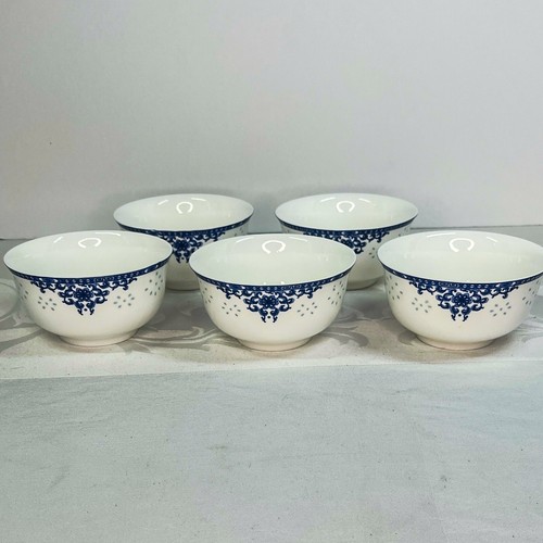 Bone China Small Bowls set of 5 blue design 4.5" X 2.5" 8oz - Picture 2 of 3
