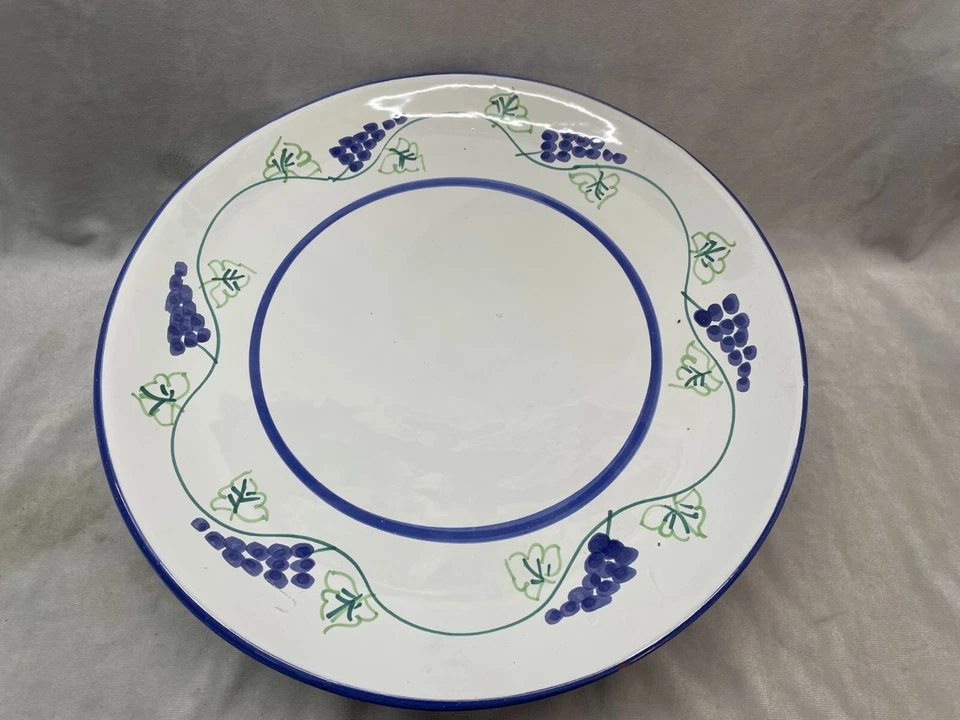 White Cake Stand Pedestal Petite Blue Grapes Fruit Design 13” Porcelain - Image 2 of 4