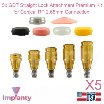 5x Dental Straight Lock Attachment Premium Kit Conical Connection Hex RP 2.65mm