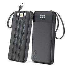Portable Charger 10000mAh Power Bank with Built-in Cable, 5 Output 2 Black