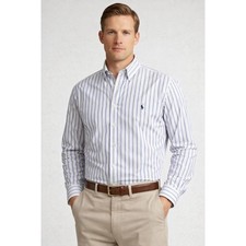 Ralph Lauren Yarmouth Mens 17 32/33 Striped Cotton Button Down Shirt Blue White