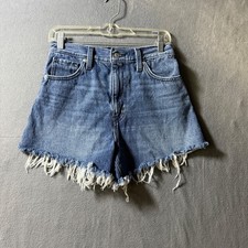 Levis High Waisted Mom Shorts Medium Wash Frayed Raw Hem Denim Size 26