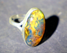 Natural Translucent Orange Blue Amber .925 Sterling Silver Ring 6 free resizing