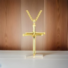 3 Nail Cross Pendant Necklace - Alloy Metal, 3 Colors, 24" Rounded Box Chain