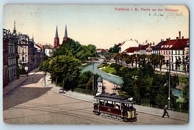 Germany Postcard Freiburg i. B. section on the Dreisam river 1913 Posted