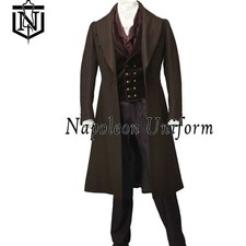 Men's Victorian Frock Coat 18th Century Coat Dark Brown Wool Military Coat
