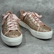 Keds Kate Spade New York Rose Gold Glitter Platform Shoes Women's Size 9.5