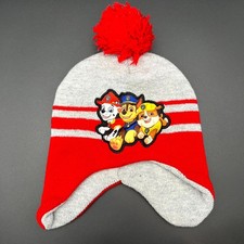 Paw Patrol Hat Nickelodeon Kids Red Striped Beanie Cap Knitted Pom Ear Flaps