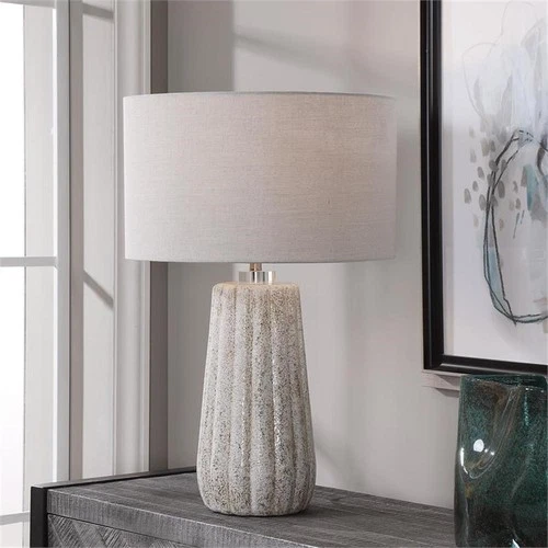 Uttermost Pikes Ceramic Steel and Crystal Table Lamp in Brown and White - Picture 1 of 7