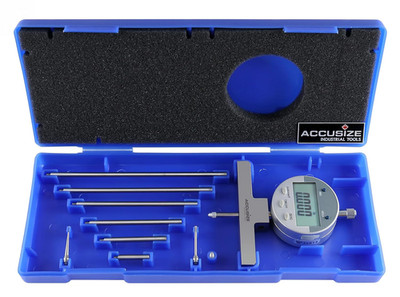 - 0-22 Inch Electronic Digital Depth Gauge, Inch/Metric/Fractional, 2 Extra Poin
