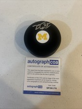 MICHIGAN WOLVERINES- DYLAN DUKE SIGNED AUTOGRAPH HOCKEY PUCK ACOA LIGHTNING 