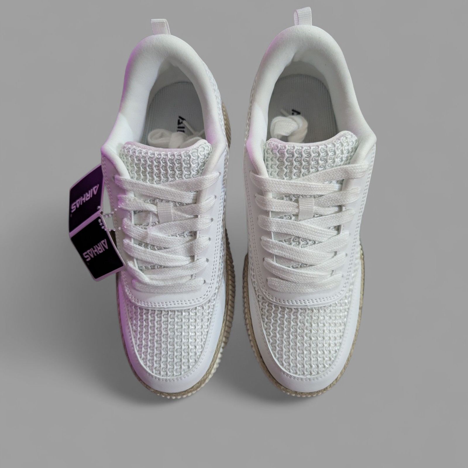 Women's NEW IN BOX Airhas Platform Sneakers, White/Tan, Comfort Insoles, SZ 7.5