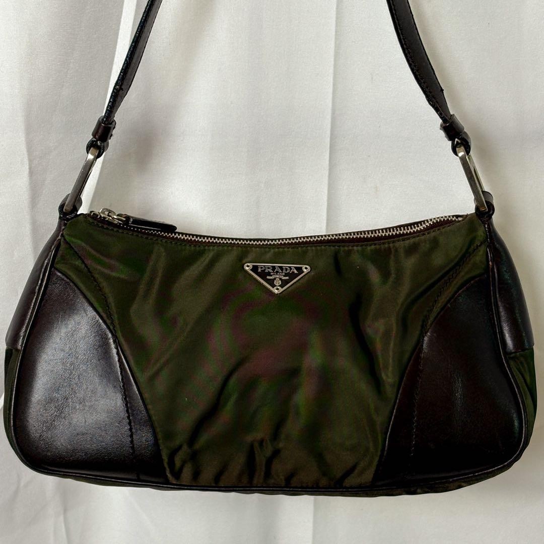 PRADA Nylon Leather Shoulder Bag Khaki Dark Brown Main body only Used from JAPAN thumbnail 2
