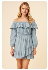 Michael Kors XL Off-Shoulder Blue Eyelet Ruffle Mini Dress Boho Summer Women