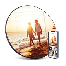 Digital Mirror Picture Frame, Touch Screen Smart WiFi Round Photo Frame Elect...