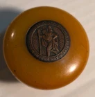 Vintage BUTTERSCOTCH BAKELITE SHIFTER KNOB w/EMBEDDED ST CHRISTOPHER MEDAL