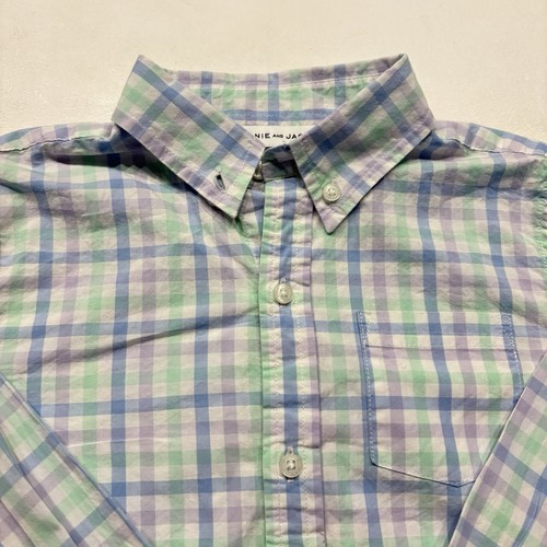 Janie and Jack Boy’s Size 7 Button-down Collar Shirt Pastel Purple Blue Plaid - Picture 2 of 6