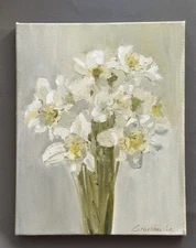 Original art still life floral oil painting on canvas "daffodils" 12*9 in