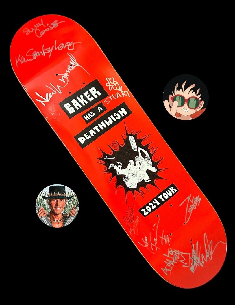 【中古】Deathwish / Bakerスケートボード デッキ8.0” 4枚 RARE SIGNED Baker Has a Deathwish 2024 Tour Skateboard Deck Spanky