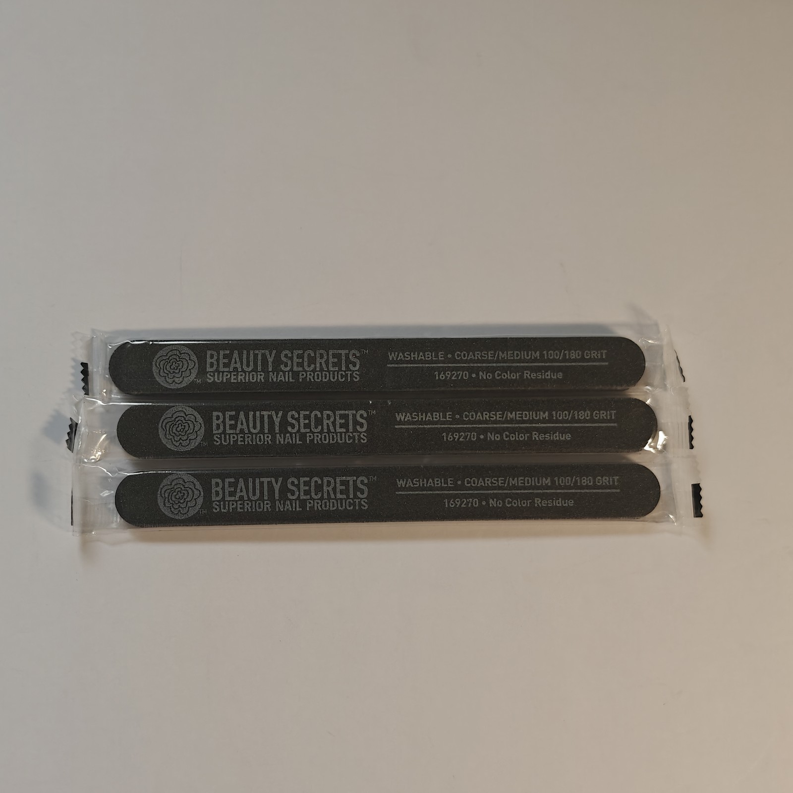 Beauty Secrets Medium Coarse 180/100 Black Cushion Nail File, Two-Sided 3 Lot