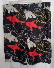 OP Boys Size XXL 18 Shark Black Grey Red Board / Swim Shorts. Ocean Pacific