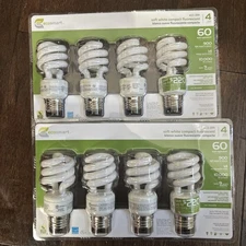 Lot Of 8 Eco-Smart Bulbs Soft White  14W CFL 60W Replacement 900 Lumens 423-599