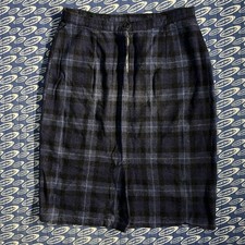 Vintage 60s Womens Tartan Plaid Wool Blend Midi Skirt Blue Black Union Made