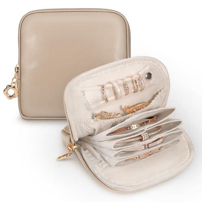 SITHON Small Travel Jewelry Case with Ring Holder, Mini Velvet Toffee