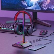 Desk RGB Headphone Stand for Gaming Headset with 2 USB Ports Non-Slip Holder