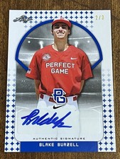 BLAKE BURZELL LEAF PERFECT GAME AUTO BLUE GAMEDAY #2/3 ARIZONA ST, UC RIVERSIDE
