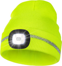 Reflective Stripe LED Beanie Safety High Visibility Winter Hat with Light for Ou
