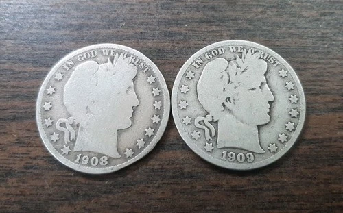 Lot of Two Barber Half Dollar Coins 90% Silver