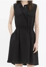 Madewell Journey Silk Shirt Dress Black Blouson Knee Length Sleeveless Size XS
