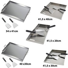 Edelstahl Grillplatte set | Plancha für Gasgrill und Holzkohlegrill mit Griff