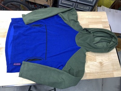 Melanzana Micro Grid Pullover Hoodie Olive Green / Blue Mens S Colorado-Made