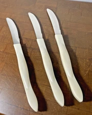 Set 3 Cutco 1759 JD Table or Steak Knife PEARL Handle Serrated Knife Olean USA