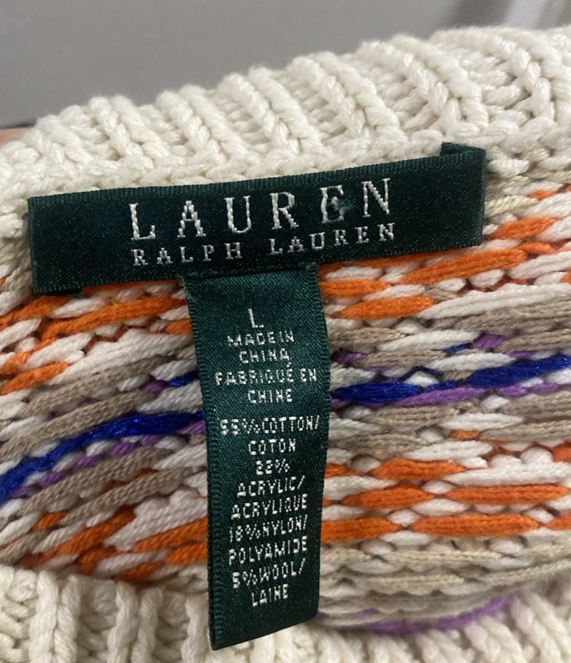 Suéter Clásico Ralph Lauren Mujer Beige Multicolor Grueso Preppy Manga Larga Foto 3 de 4