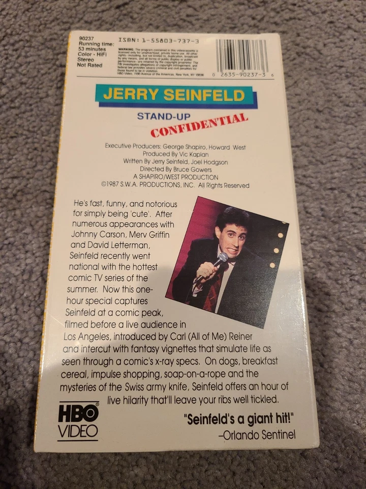 Jerry Seinfeld: Stand-Up Confidential - VHS - HBO Video 1987 New Sealed Rare OOP - Image 2 of 3
